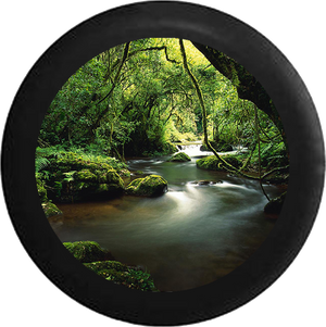 Scenic Mystic Winding Tropical Rain Forest River Jeep Camper Spare Tire Cover BLACK-CUSTOM SIZE/COLOR/INK- R104 - TireCoverPro 
