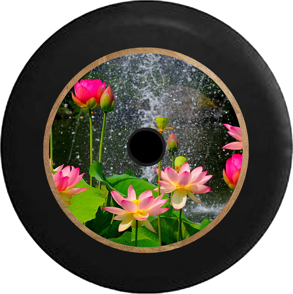 Jeep Wrangler JL Backup Camera Lotus Blossom Waterfall Rain Flowers Jeep Camper Spare Tire Cover 35 inch R327