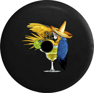 Jeep Wrangler JL Backup Camera Day Parrot in Margarita Glass Tropical Beach Vacation RV Camper Spare Tire Cover-35 inch