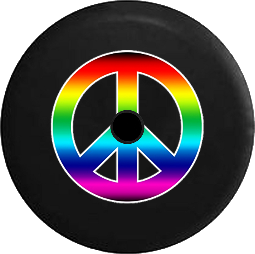 Jeep Wrangler JL Backup Camera Day Rainbow Colorful Peace Sign Gay RV Camper Spare Tire Cover-33 inch