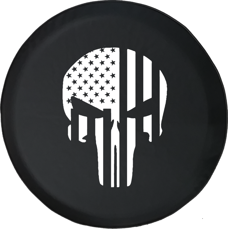 Jeep Liberty Tire Cover With American Flag Vertical Military Punisher Skull (Liberty 02-12)