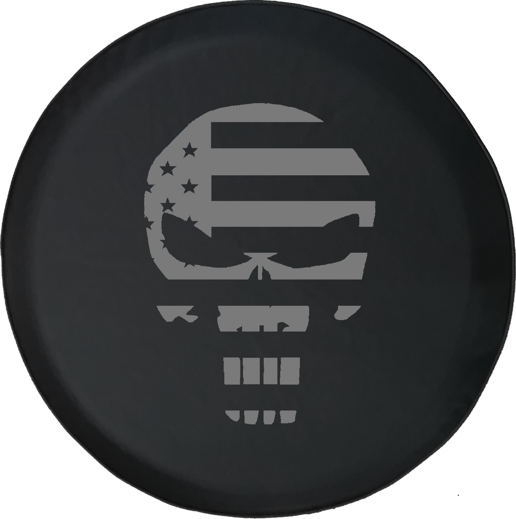 Jeep Wrangler Tire Cover With American Patriot Flag Punisher Skull (Wrangler JK, TJ, YJ)