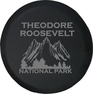 Jeep Wrangler Tire Cover With Theodore Roosevelt National Park (Wrangler JK, TJ, YJ) Grey Ink