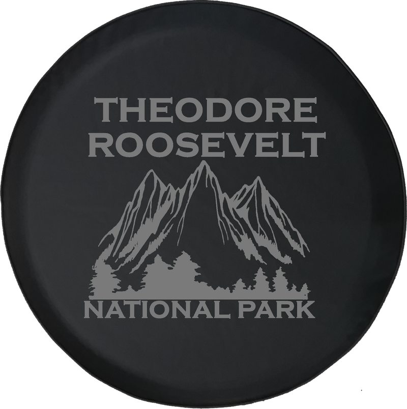 Jeep Liberty Tire Cover With Theodore Roosevelt National Park (Liberty 02-12) Grey Ink