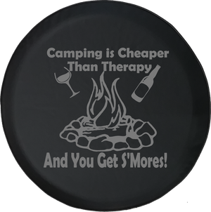 Camping is Cheaper than Therapy & You Get S'mores Travel Offroad Jeep RV Camper Spare Tire Cover J259 - TireCoverPro 