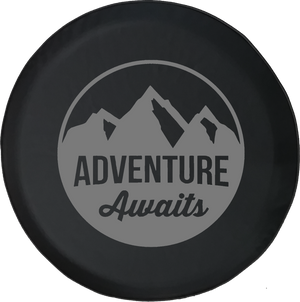 Adventure Awaits Mountain Scene Stamp Style Offroad Jeep RV Camper Spare Tire Cover J303