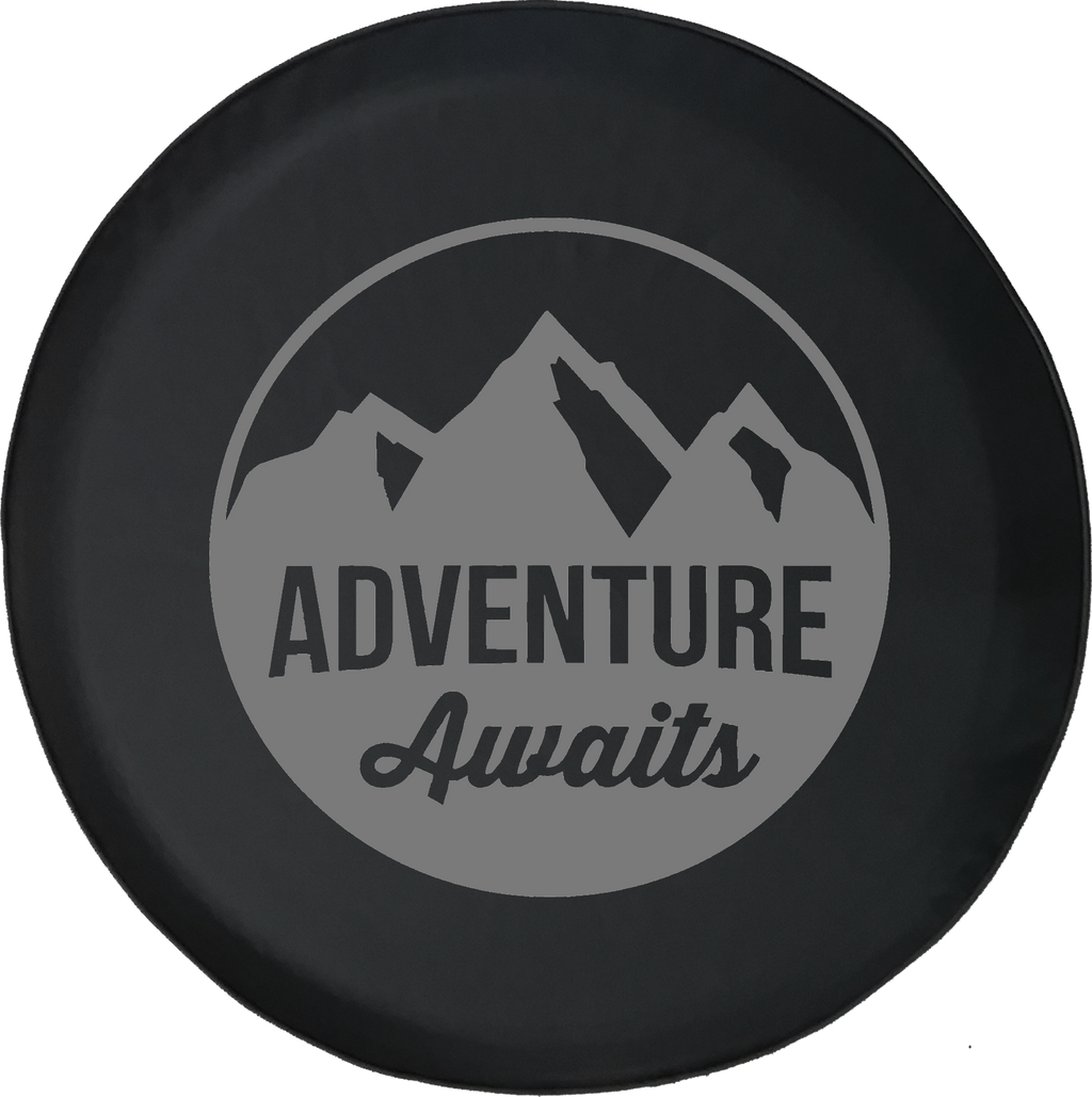 Adventure Awaits Mountain Scene Stamp Style Offroad Jeep RV Camper Spare Tire Cover J303 - TireCoverPro 
