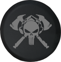 Fire Department Punisher Skull Shield Helmet with Crossed Axes Offroad Jeep RV Camper Spare Tire Cover J370 - TireCoverPro 