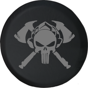 Fire Department Punisher Skull Shield Helmet with Crossed Axes Offroad Jeep RV Camper Spare Tire Cover J370 - TireCoverPro 