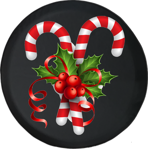 Candy Cane Mistletoe Red Bow Holiday Spirit Festive Snow Winter Jeep Camper Spare Tire Cover - MLW119