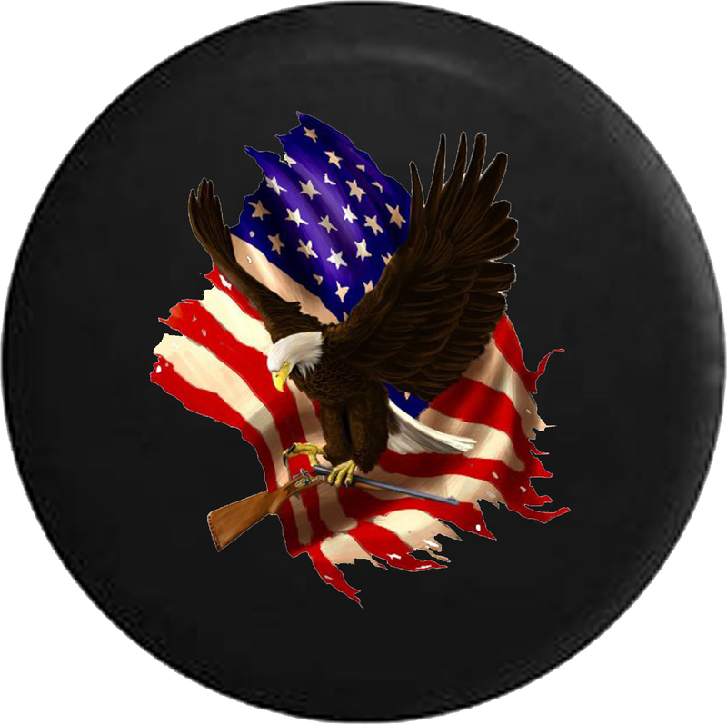 Jeep Liberty Tire Cover With American Bald Eagle Carrying Shotgun
