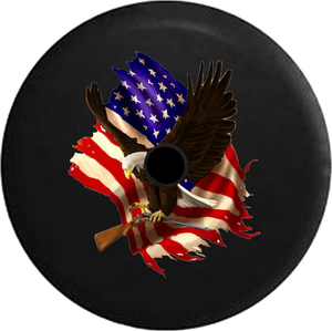Jeep Wrangler JL Backup Camera American Bald Eagle Carrying Shotgun with American Flag Jeep Camper Spare Tire Cover 35- P108