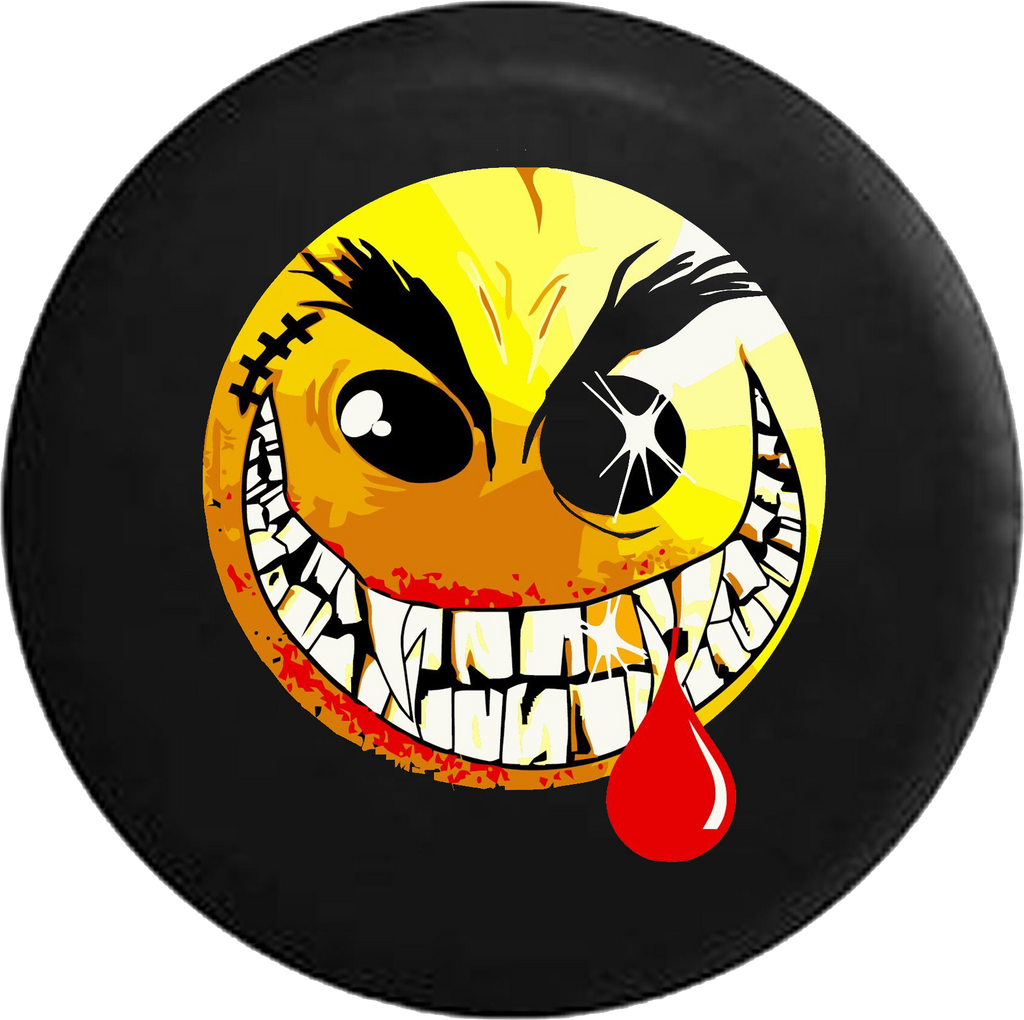 Evil Crazy Smiley Face Dripping Blood Jeep Camper Spare Tire Cover CUSTOM SIZE/COLOR/INK- P112 - TireCoverPro 