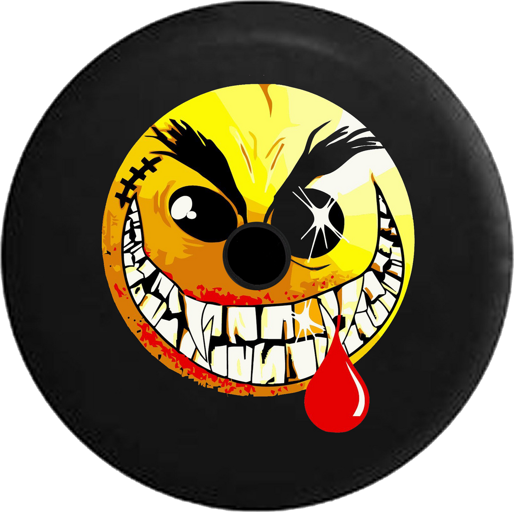 Jeep Wrangler JL Backup Camera Evil Crazy Smiley Face Dripping Blood Jeep Camper Spare Tire Cover 35- P112