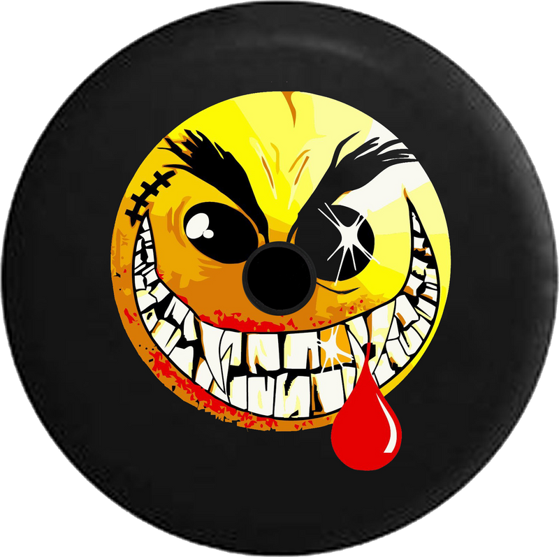 Jeep Wrangler JL Backup Camera Evil Crazy Smiley Face Dripping Blood Jeep Camper Spare Tire Cover 35- P112