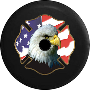 Jeep Wrangler JL Backup Camera American Eagle and US Flag in Firefighters Cross Seal Jeep Camper Spare Tire Cover 35- P115
