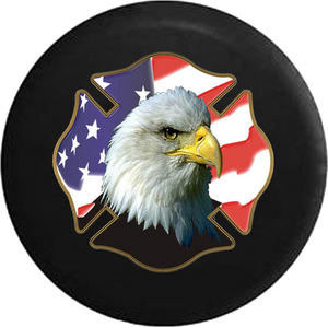 Jeep Liberty Spare Tire Cover With Bald Eagle Fire Fighter