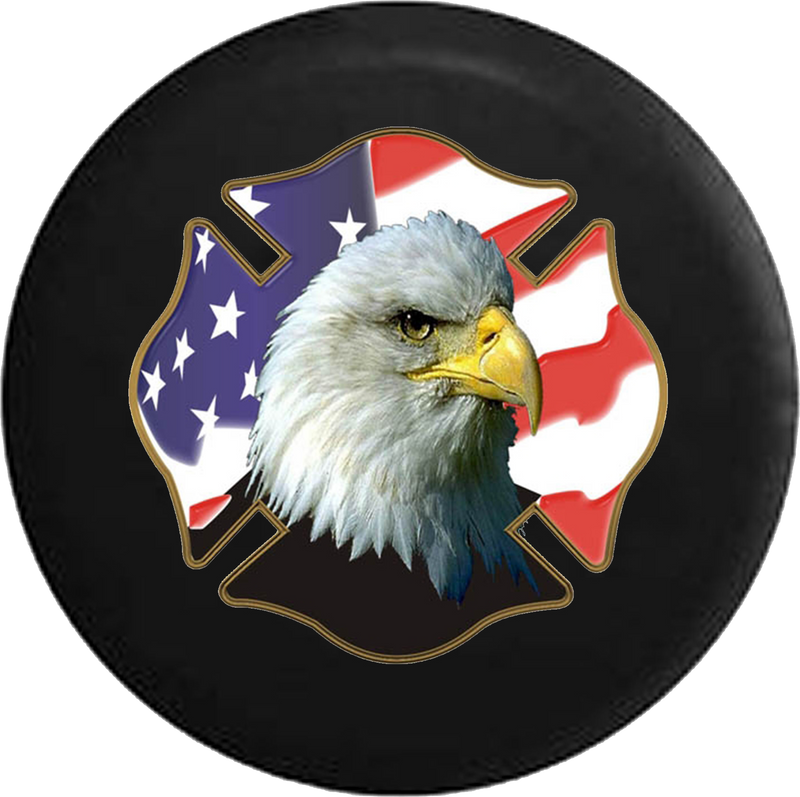 Jeep Wrangler Spare Tire Cover With Bald Eagle Fire Fighter (Wrangler JK, TJ, YJ) - TireCoverPro 