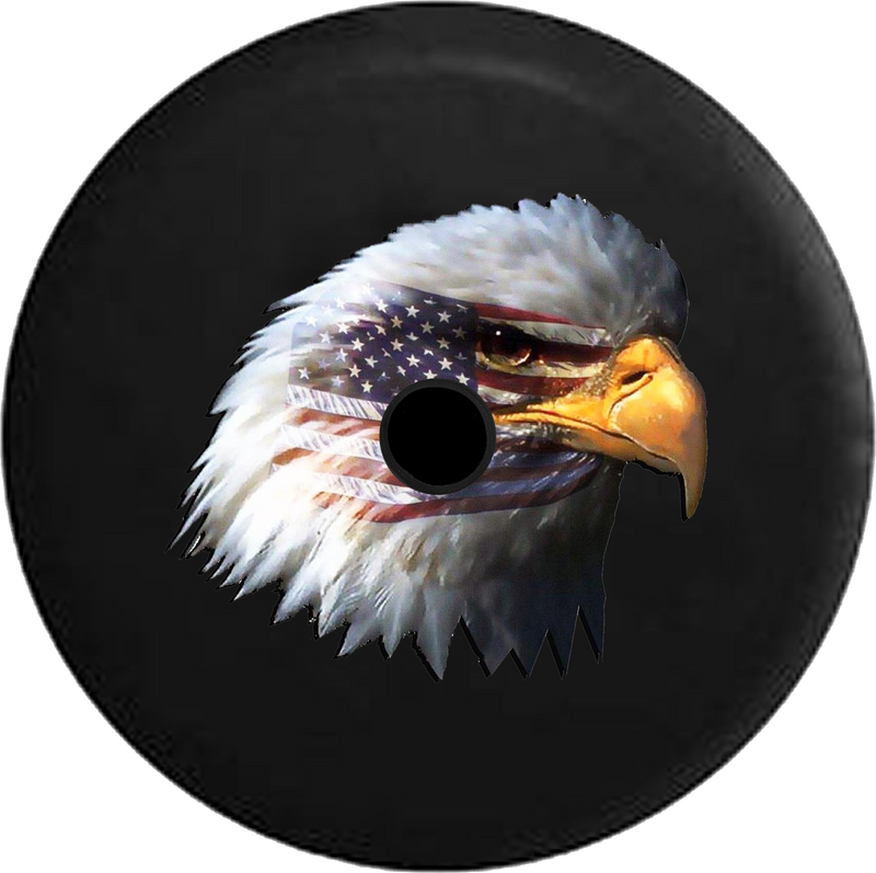Jeep Wrangler JL Backup Camera Waving American Flag and Bald Eagle Jeep Camper Spare Tire Cover 35- P118