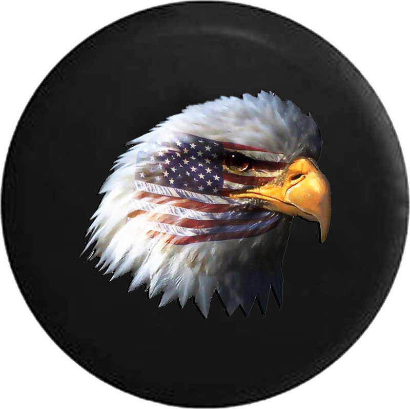 Waving American Flag and Bald Eagle Jeep Camper Spare Tire Cover CUSTOM SIZE/COLOR/INK- P118 - TireCoverPro 