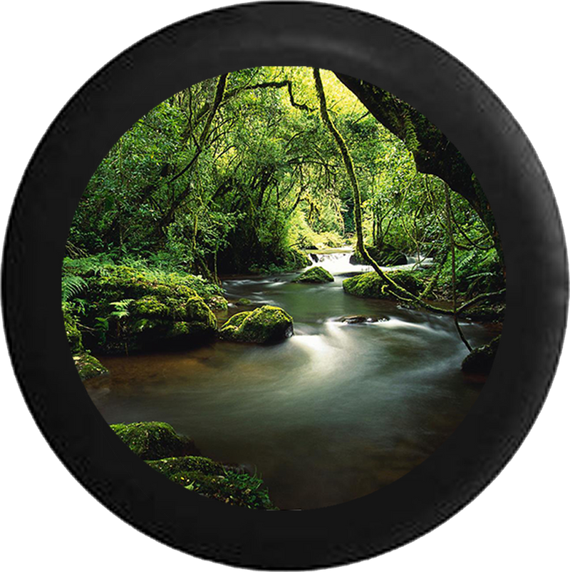 Scenic Mystic Winding Tropical Rain Forest River Jeep Camper Spare Tire Cover BLACK-CUSTOM SIZE/COLOR/INK- R104 - TireCoverPro 