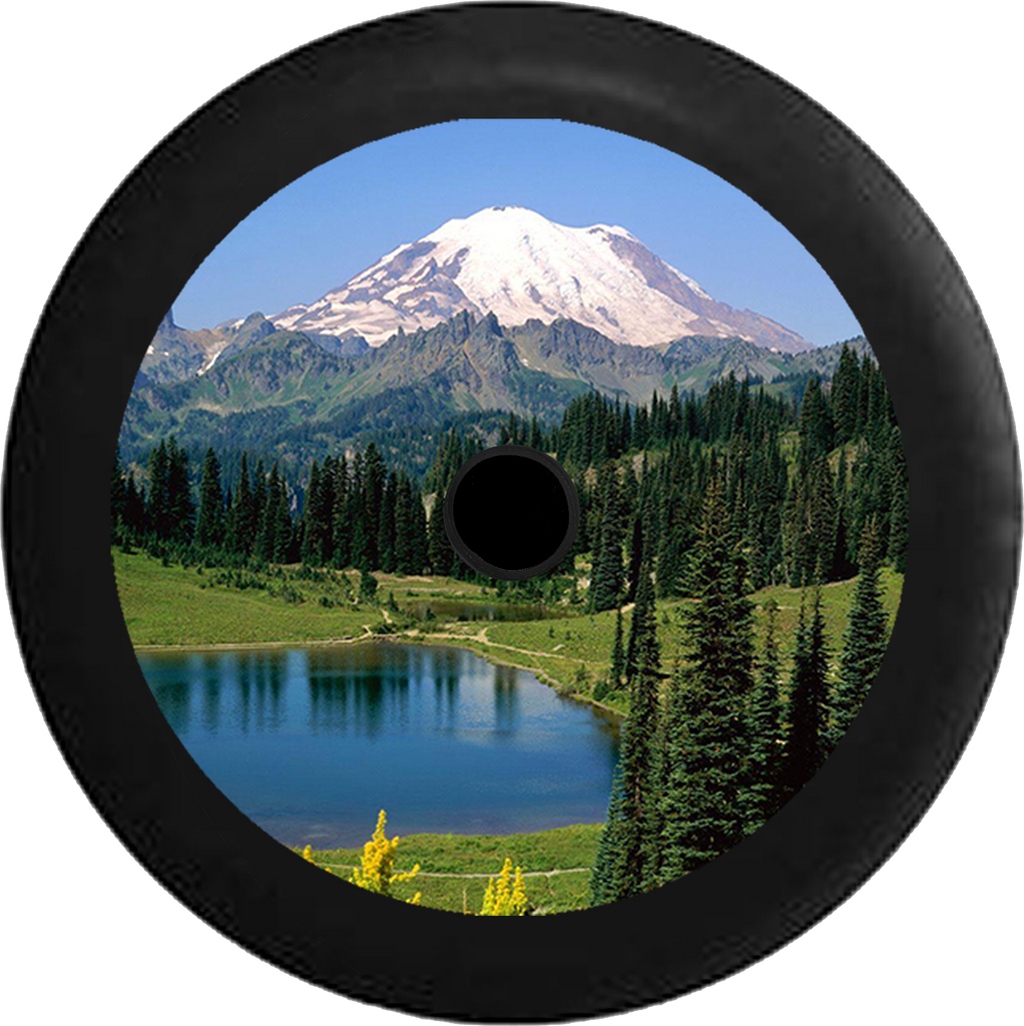 Jeep Wrangler JL Backup Camera Mountain Scenic Pine Forest, Lake, Park and Trails Jeep Camper Spare Tire Cover 35 inch R105