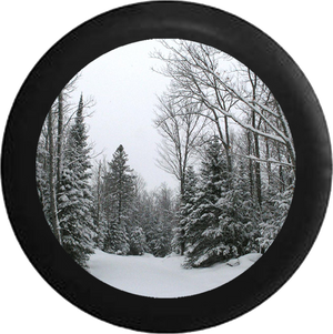 Snow Covered Pine Trees Winter Scene Jeep Camper Spare Tire Cover BLACK-CUSTOM SIZE/COLOR/INK- R106 - TireCoverPro 