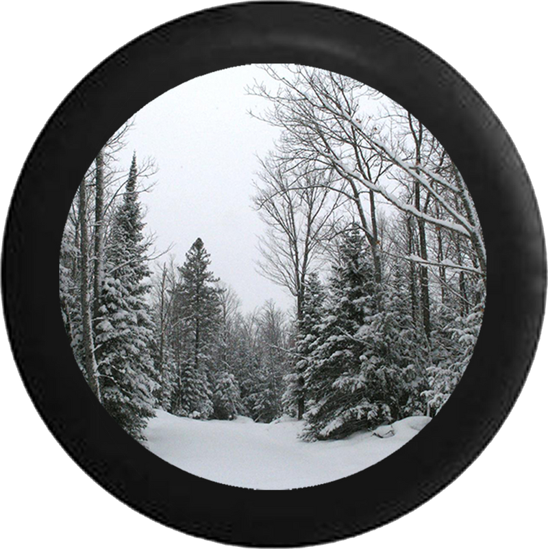 Snow Covered Pine Trees Winter Scene Jeep Camper Spare Tire Cover BLACK-CUSTOM SIZE/COLOR/INK- R106 - TireCoverPro 