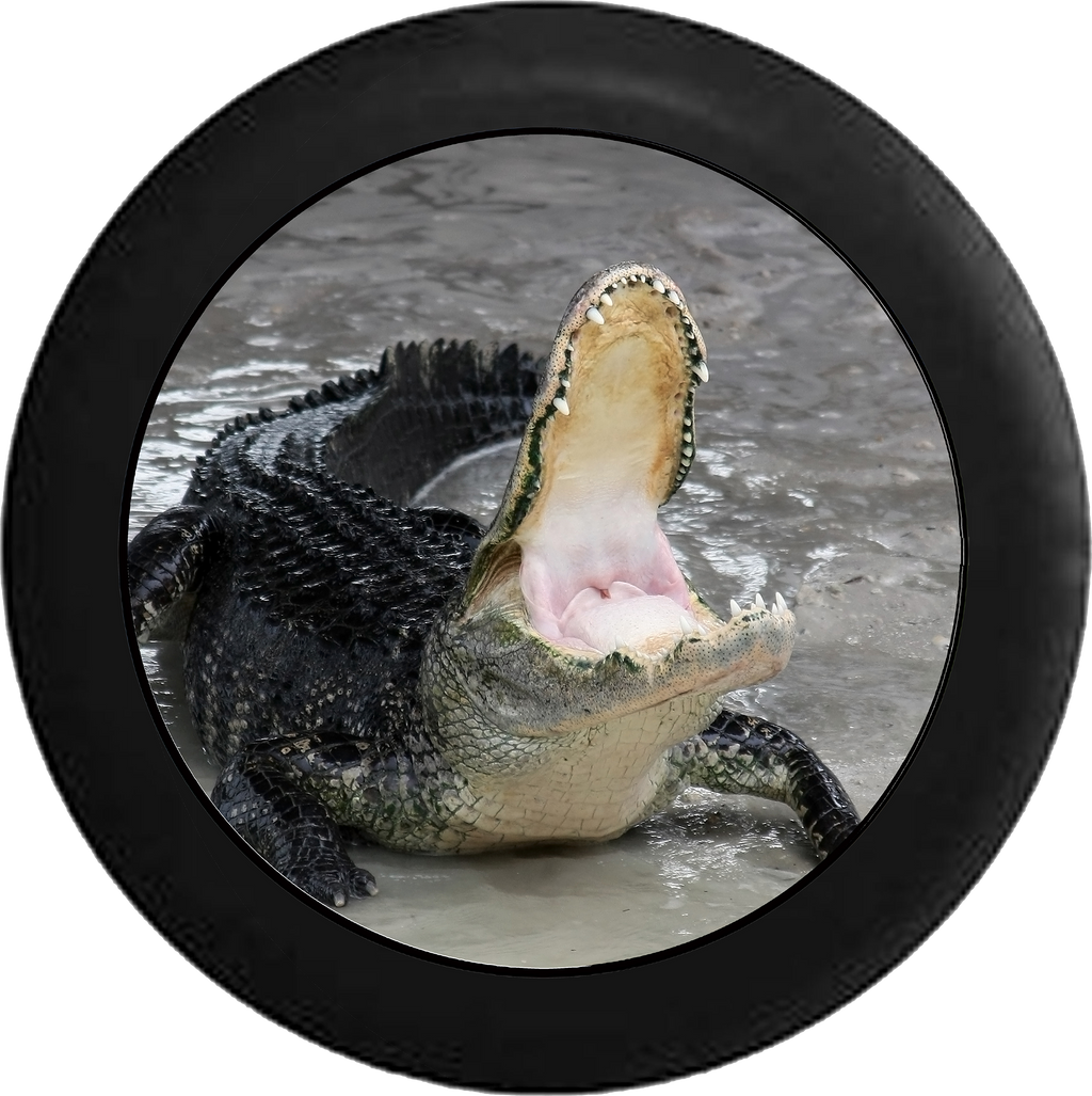 Alligator Crocodile Mouth Open Feeding Time Jeep Camper Spare Tire Cover BLACK-CUSTOM SIZE/COLOR/INK- R120 - TireCoverPro 