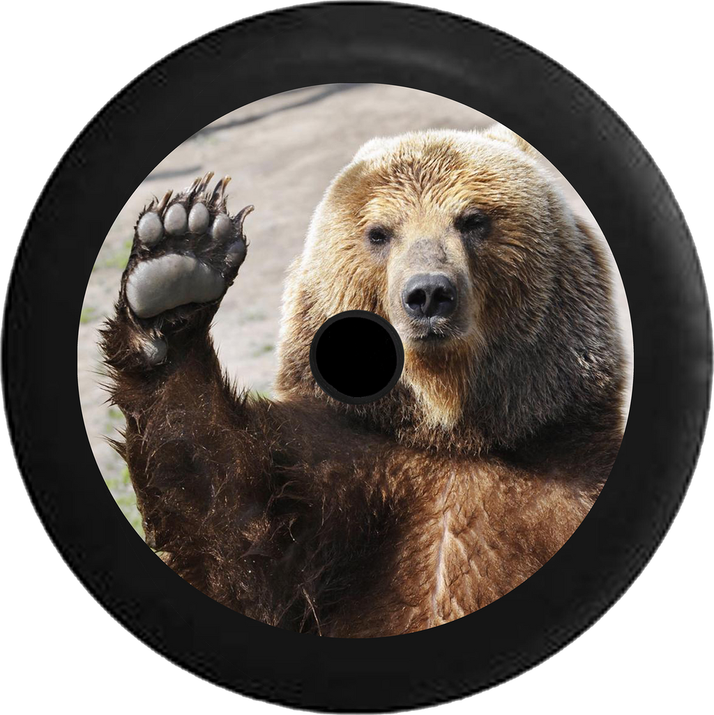 Jeep Wrangler JL Backup Camera Waving Brown Grizzly Bear Paw Wave Wildlife Jeep Camper Spare Tire Cover 35 inch R126