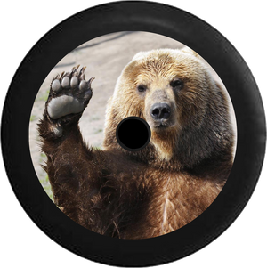 Jeep Wrangler JL Backup Camera Waving Brown Grizzly Bear Paw Wave Wildlife Jeep Camper Spare Tire Cover 35 inch R126