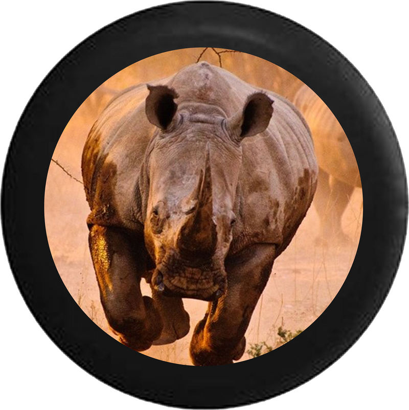 Charging African Grey and Black Rhino Jeep Camper Spare Tire Cover BLACK-CUSTOM SIZE/COLOR/INK- R130 - TireCoverPro 