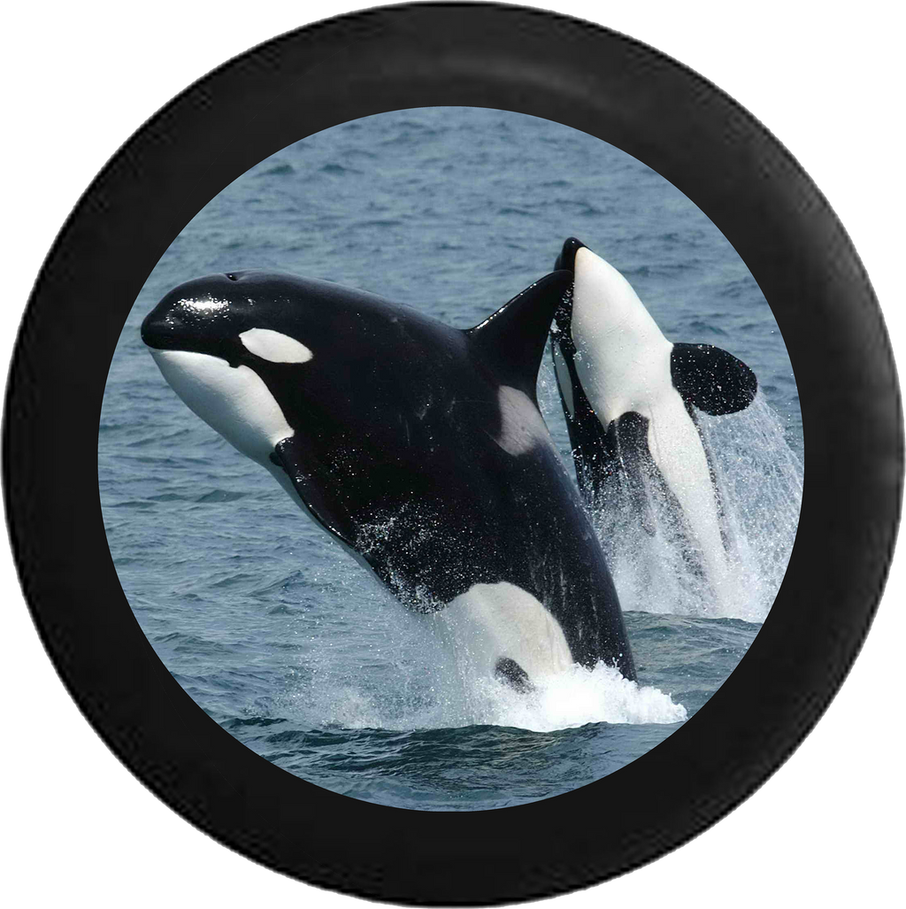 Killer Whale Orca Swimming Jumping Free RV Camper Spare Tire Cover-BLACK-CUSTOM SIZE/COLOR/INK - TireCoverPro 
