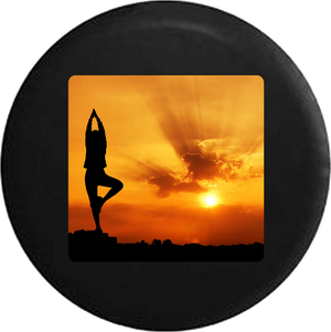Namaste Yoga Pose Relaxation Sunset Sunrise Jeep Camper Spare Tire Cover BLACK-CUSTOM SIZE/COLOR/INK- R154 - TireCoverPro 