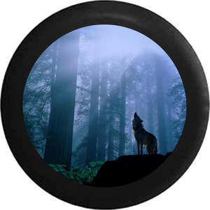 Wolf Howling at the Moon Forest Lone Predator Jeep Camper Spare Tire Cover BLACK-CUSTOM SIZE/COLOR/INK- R158 - TireCoverPro 