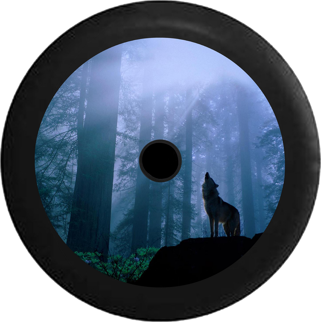 Jeep Wrangler JL Backup Camera Wolf Howling at the Moon Forest Lone Predator Jeep Camper Spare Tire Cover 35 inch R158