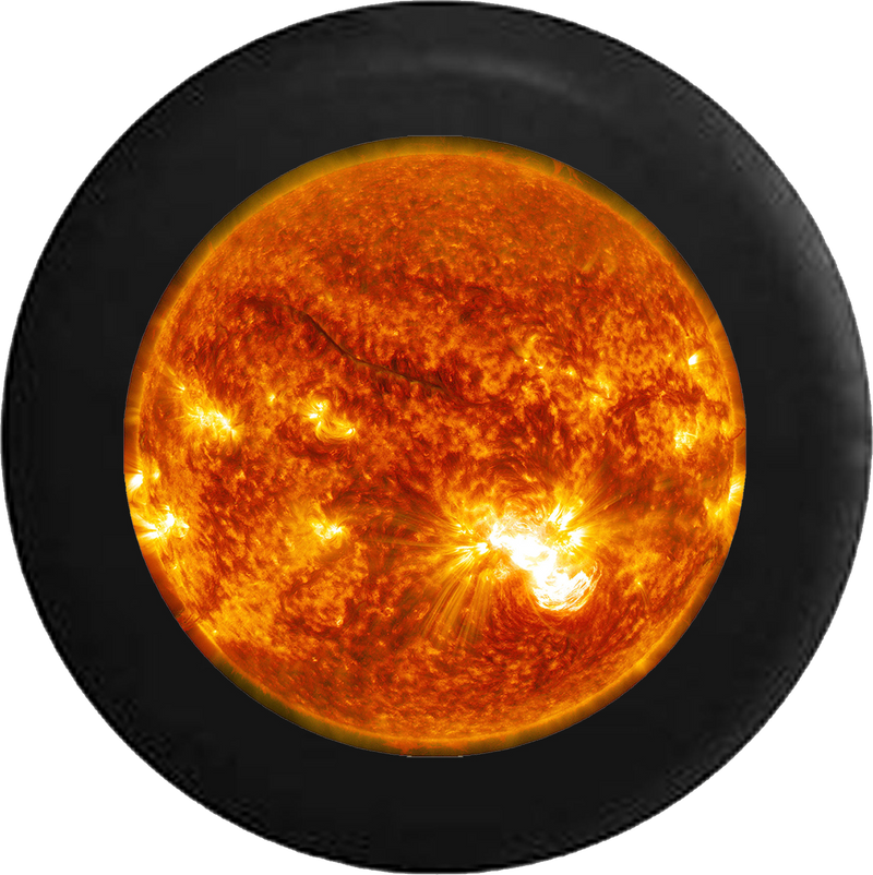 Close up of the Sun with Solar Flares Jeep Camper Spare Tire Cover BLACK-CUSTOM SIZE/COLOR/INK- R172 - TireCoverPro 