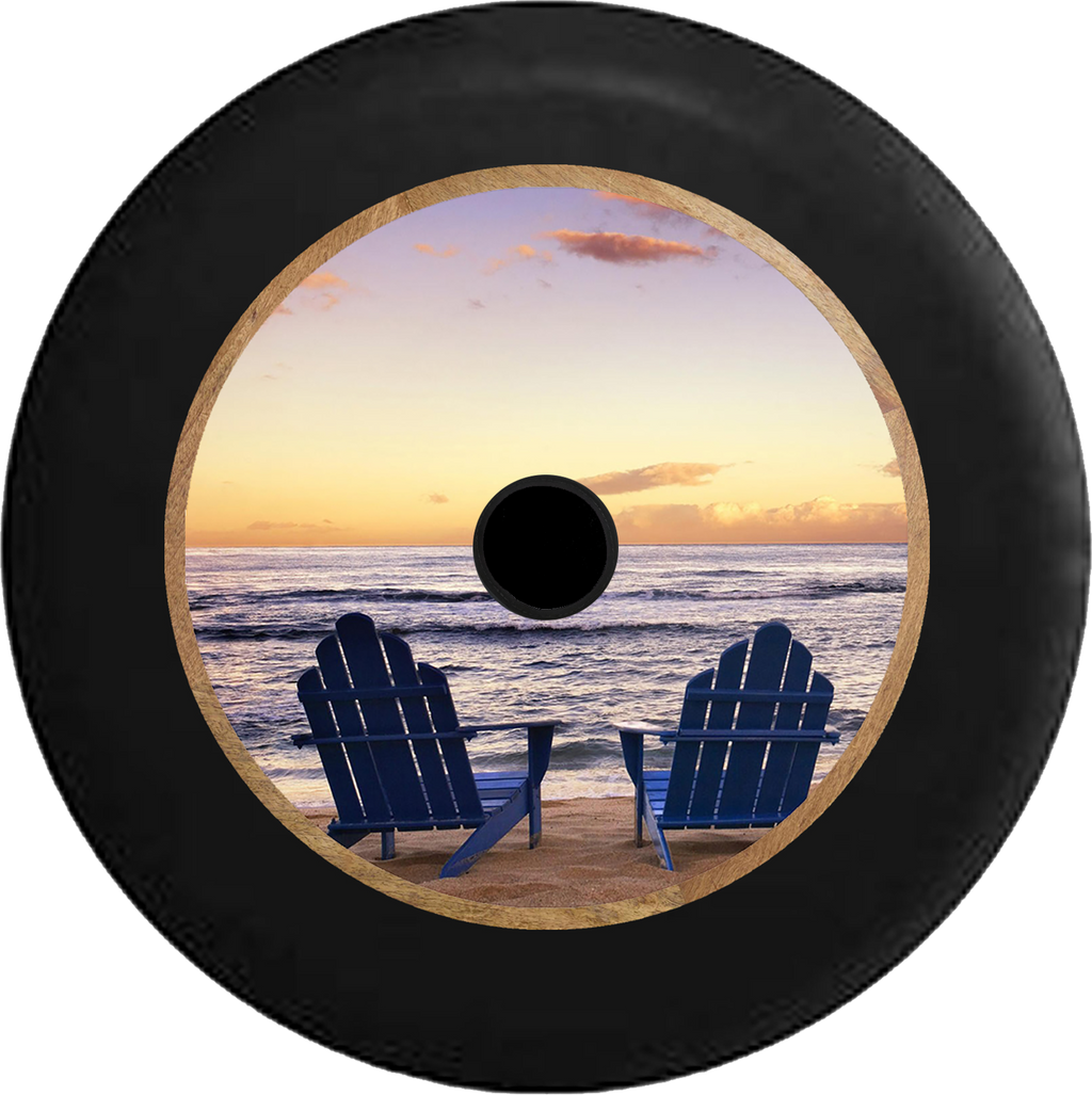 Jeep Wrangler JL Backup Camera Blue Beach Chairs Overlooking Sunset Lake Jeep Camper Spare Tire Cover 35 inch R179