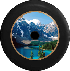 Jeep Wrangler JL Backup Camera Mountain River Valley Lake Scene Wooded Pines Jeep Camper Spare Tire Cover 35 inch R180