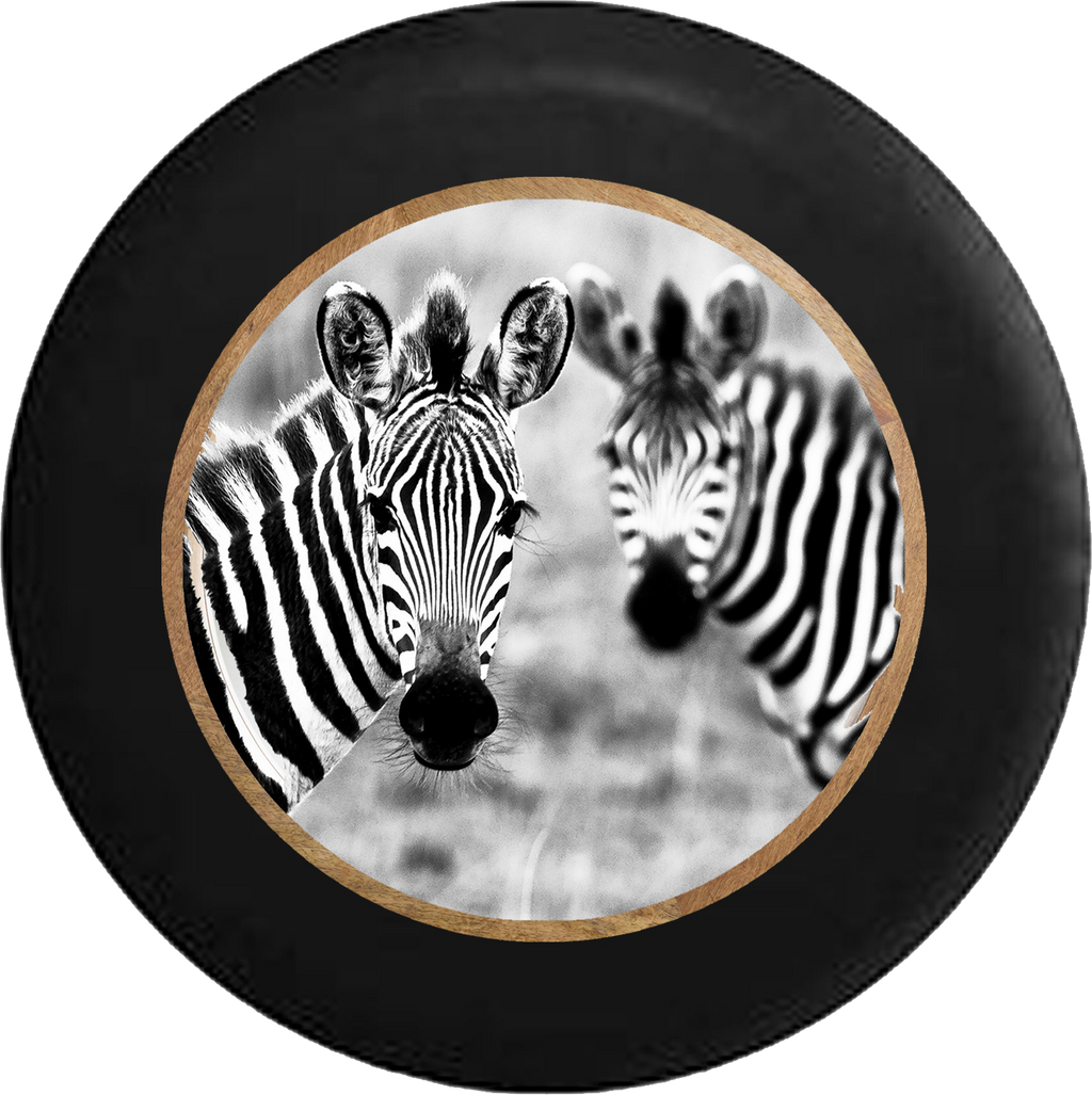 Zebra Pair Gorgeous Striped Faces Jeep Camper Spare Tire Cover BLACK-CUSTOM SIZE/COLOR/INK- R185 - TireCoverPro 