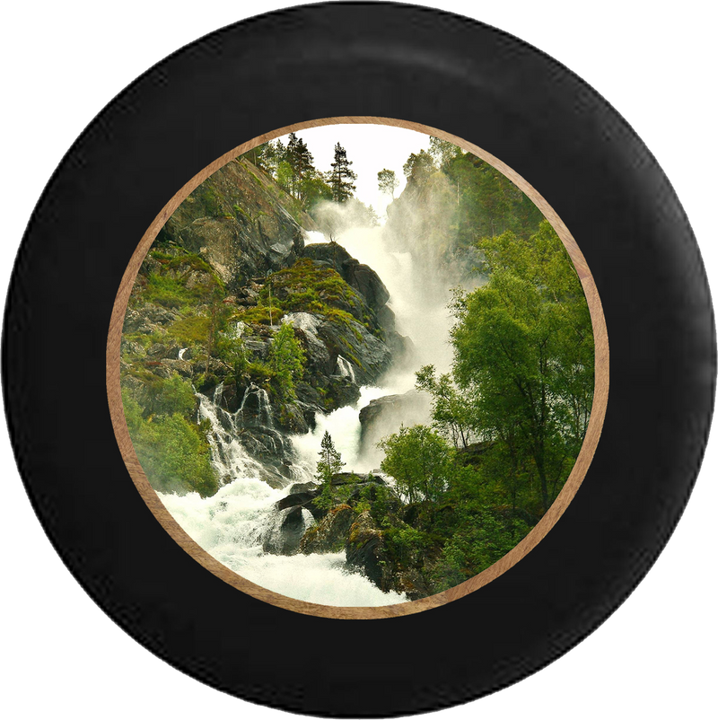 White Water Waterfall Crashing Thru Rocky Cliffside Jeep Camper Spare Tire Cover BLACK-CUSTOM SIZE/COLOR/INK- R187 - TireCoverPro 