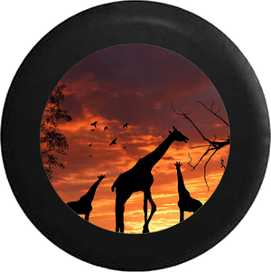 Silhouette Giraffes Sunset Sunrise African Safari Sahara Jeep Camper Spare Tire Cover BLACK-CUSTOM SIZE/COLOR/INK- R194 - TireCoverPro 