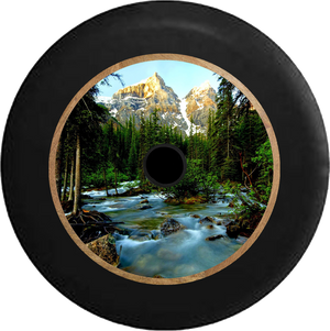 Jeep Wrangler JL Backup Camera Pine Forest with Mountain Backdrop Flowing Stream Jeep Camper Spare Tire Cover 35 inch R199