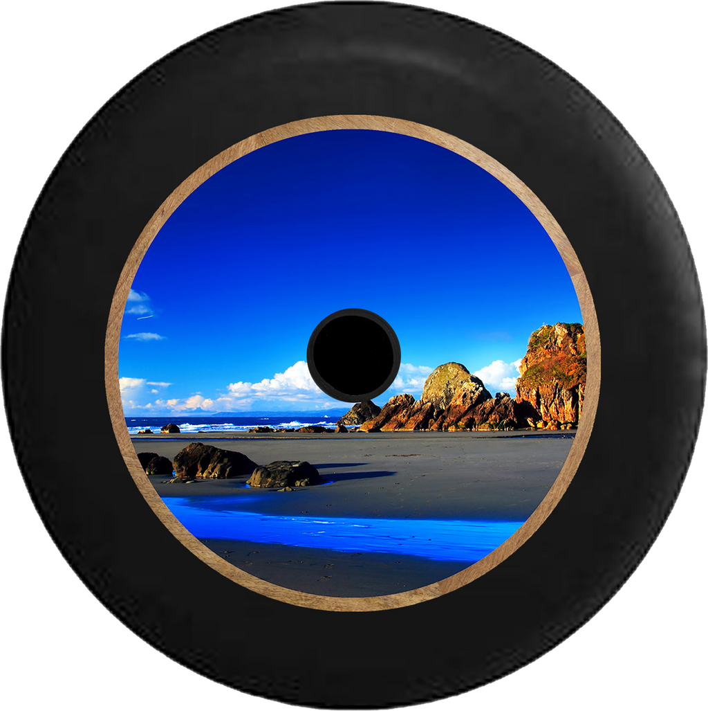 Jeep Wrangler JL Backup Camera Carribean Beach Bright Blue Sky and Water Jeep Camper Spare Tire Cover 35 inch R200
