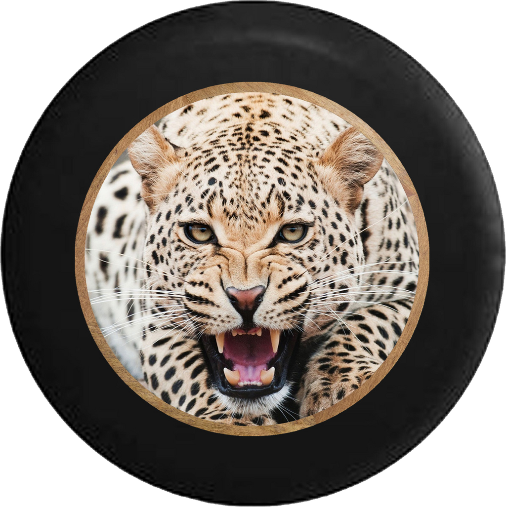Leopard Cheetah Growling in the Jungle Big Cat Jeep Camper Spare Tire Cover BLACK-CUSTOM SIZE/COLOR/INK- R202 - TireCoverPro 