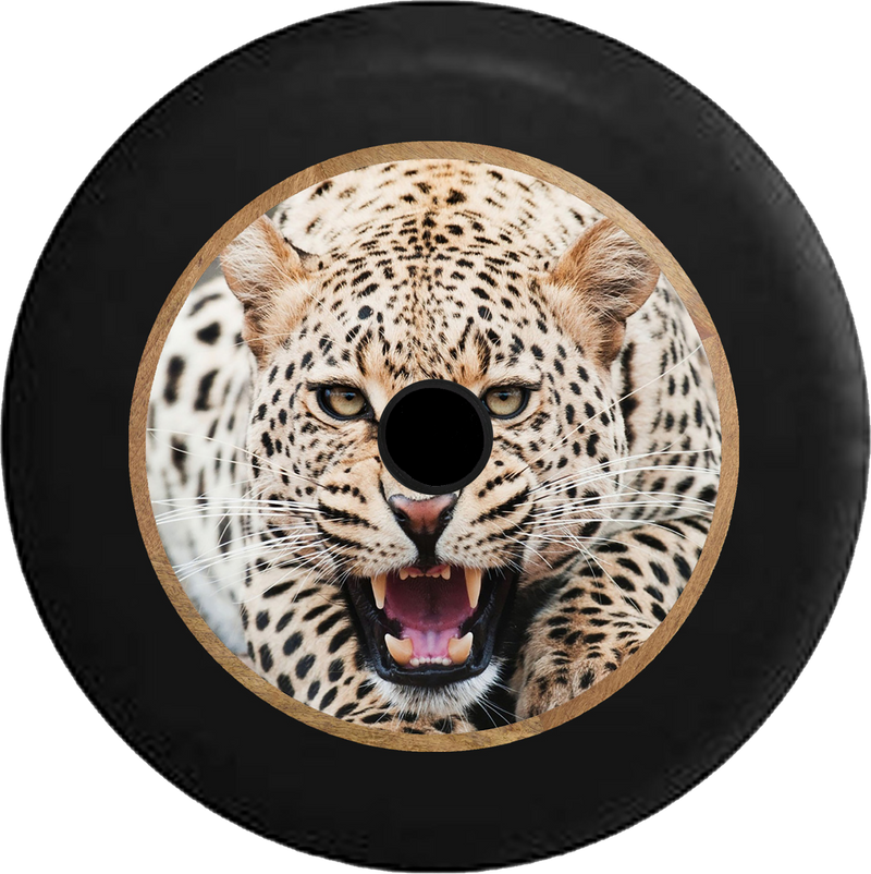 Jeep Wrangler JL Backup Camera Leopard Cheetah Growling in the Jungle Big Cat Jeep Camper Spare Tire Cover 35 inch R202