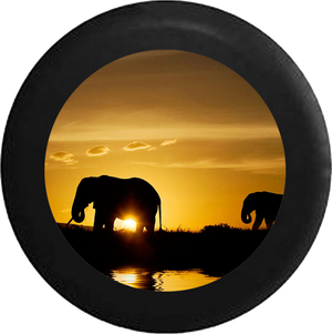 Silhouette Elephants over the African Sahara Wildlife Jeep Camper Spare Tire Cover BLACK-CUSTOM SIZE/COLOR/INK- R205 - TireCoverPro 