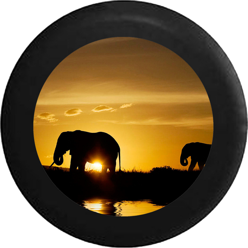 Silhouette Elephants over the African Sahara Wildlife Jeep Camper Spare Tire Cover BLACK-CUSTOM SIZE/COLOR/INK- R205 - TireCoverPro 