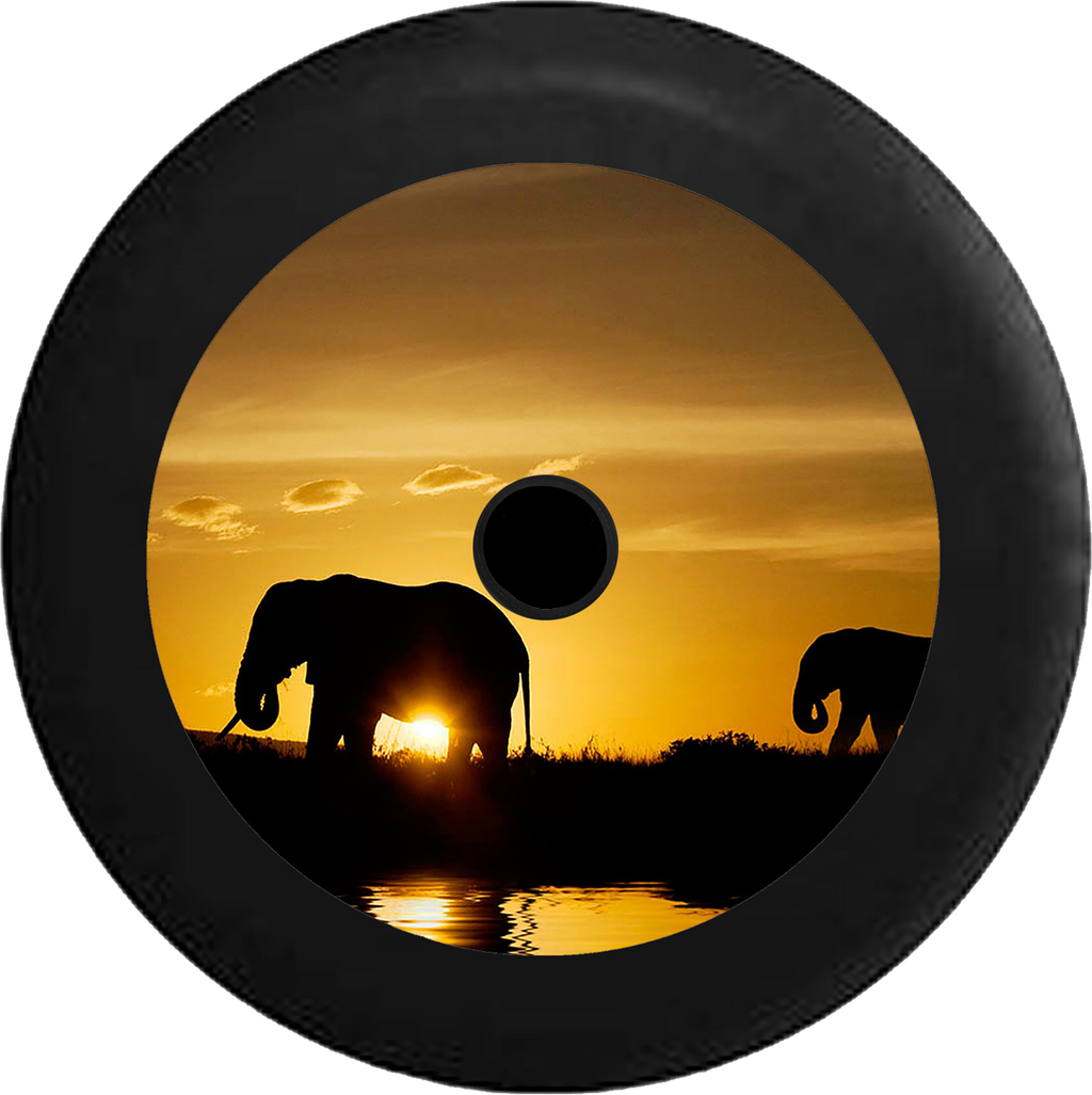 Jeep Wrangler JL Backup Camera Silhouette Elephants over the African Sahara Wildlife Jeep Camper Spare Tire Cover 35 inch R205