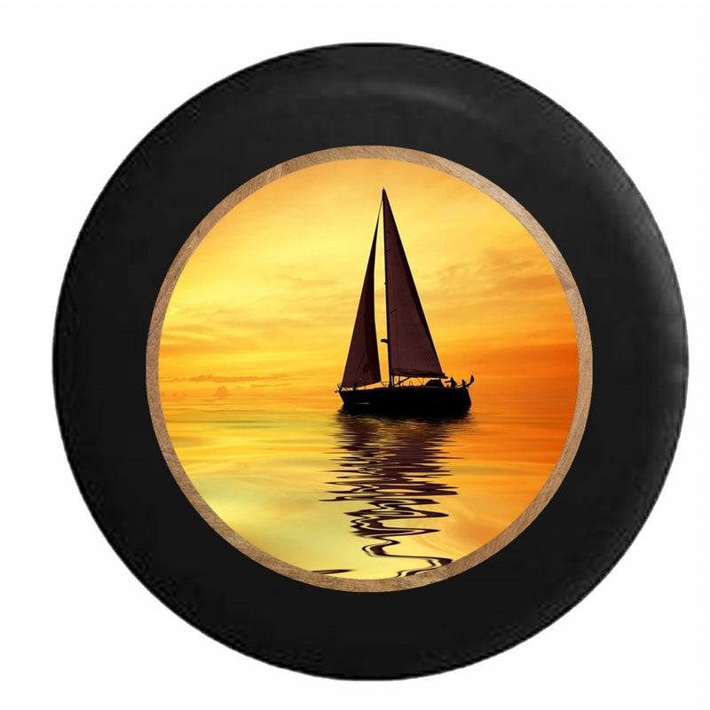Sailboat at Sunset Ocean Salt Water Breeze RV Camper Spare Tire Cover-BLACK-CUSTOM SIZE/COLOR/INK - TireCoverPro 